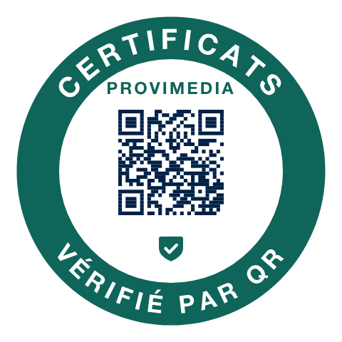 Sceau Provimedia : certificats vérifiés par QR – Made in Germany