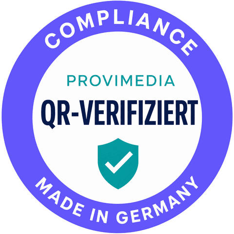 Provimedia Compliance-Siegel: QR-verifizierte Zertifikate — Made in Germany