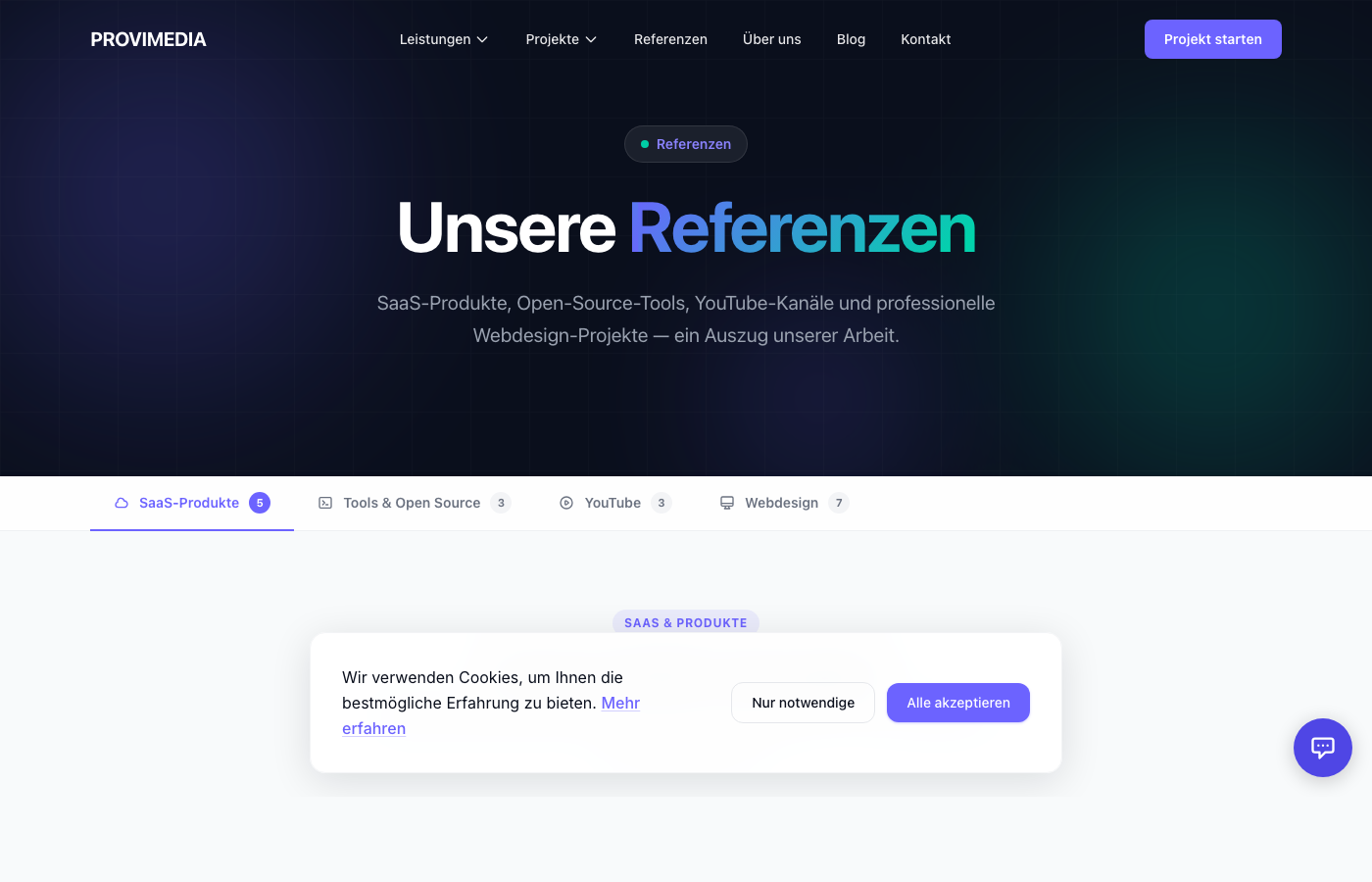 Die Referenzseite von Provimedia.de mit Kundenbewertungen und Erfolgsgeschichten