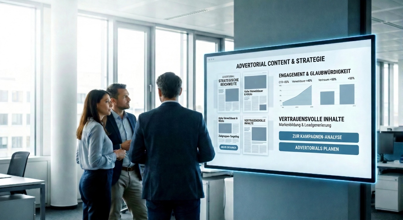 Advertorial Content & Strategie: Marketing-Team bei Kampagnen-Analyse