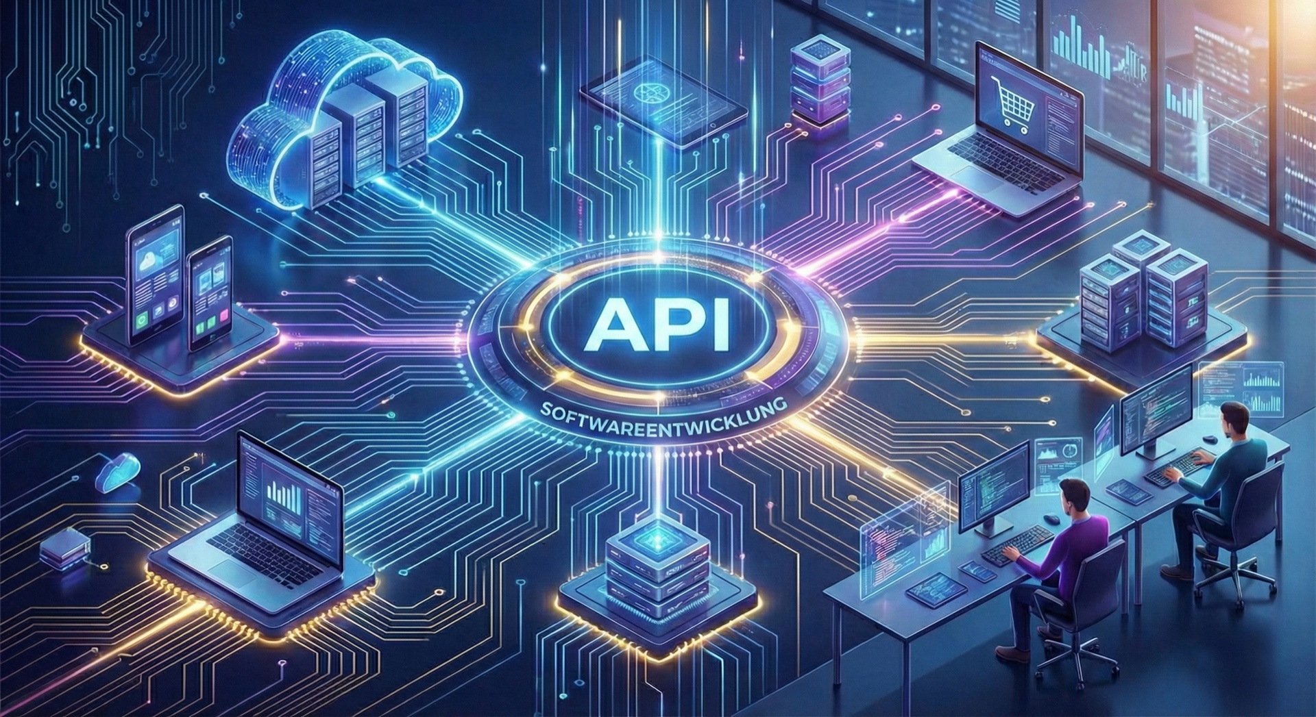 API-Integration: Vernetzte Systeme mit Cloud, Server und Endgeräten für nahtlose Datenflüsse