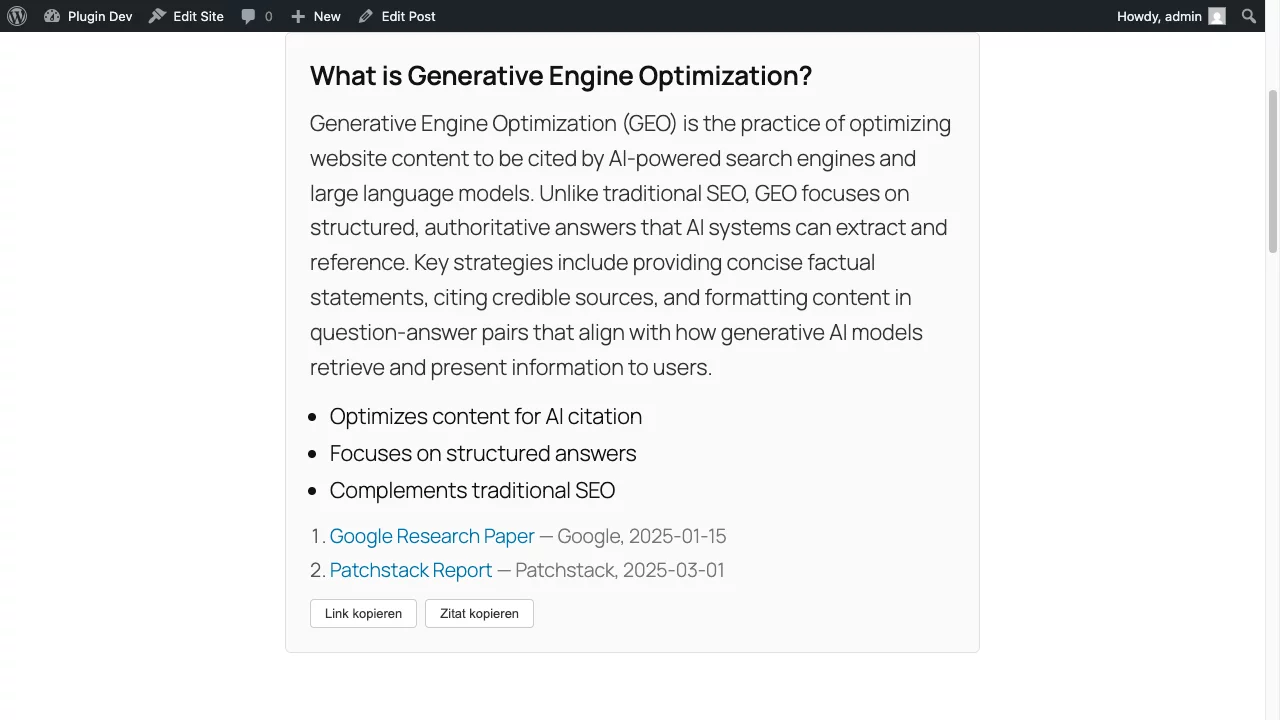 Frontend-Darstellung