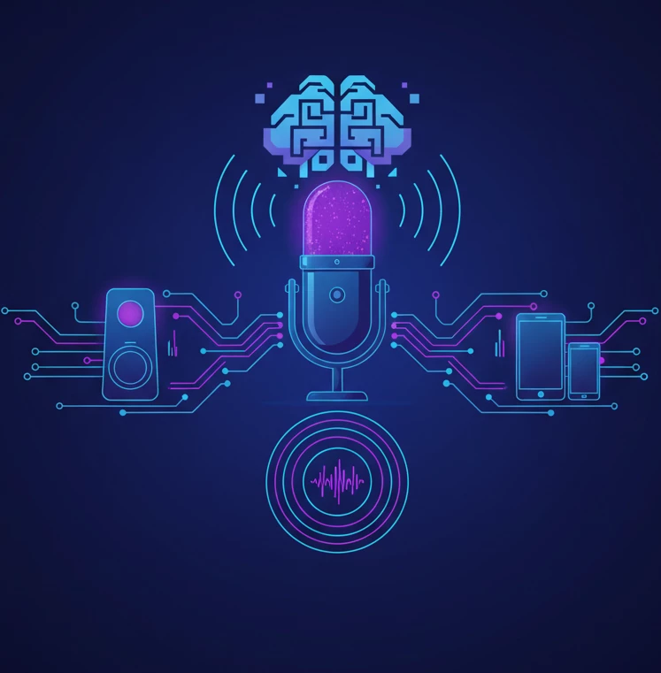 KI-Sprachassistent: Person interagiert per Sprache mit intelligentem System