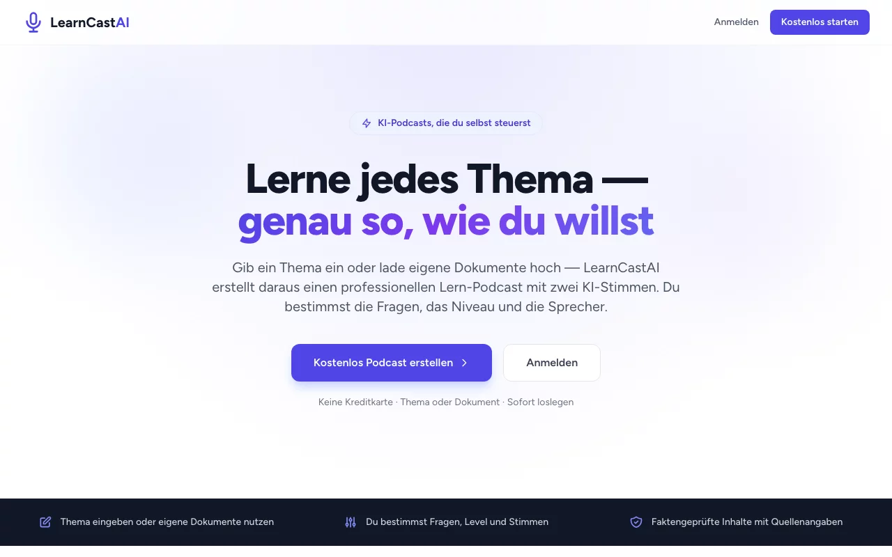 LearnCast AI - KI-generierte Lern-Podcasts mit Interview-Format