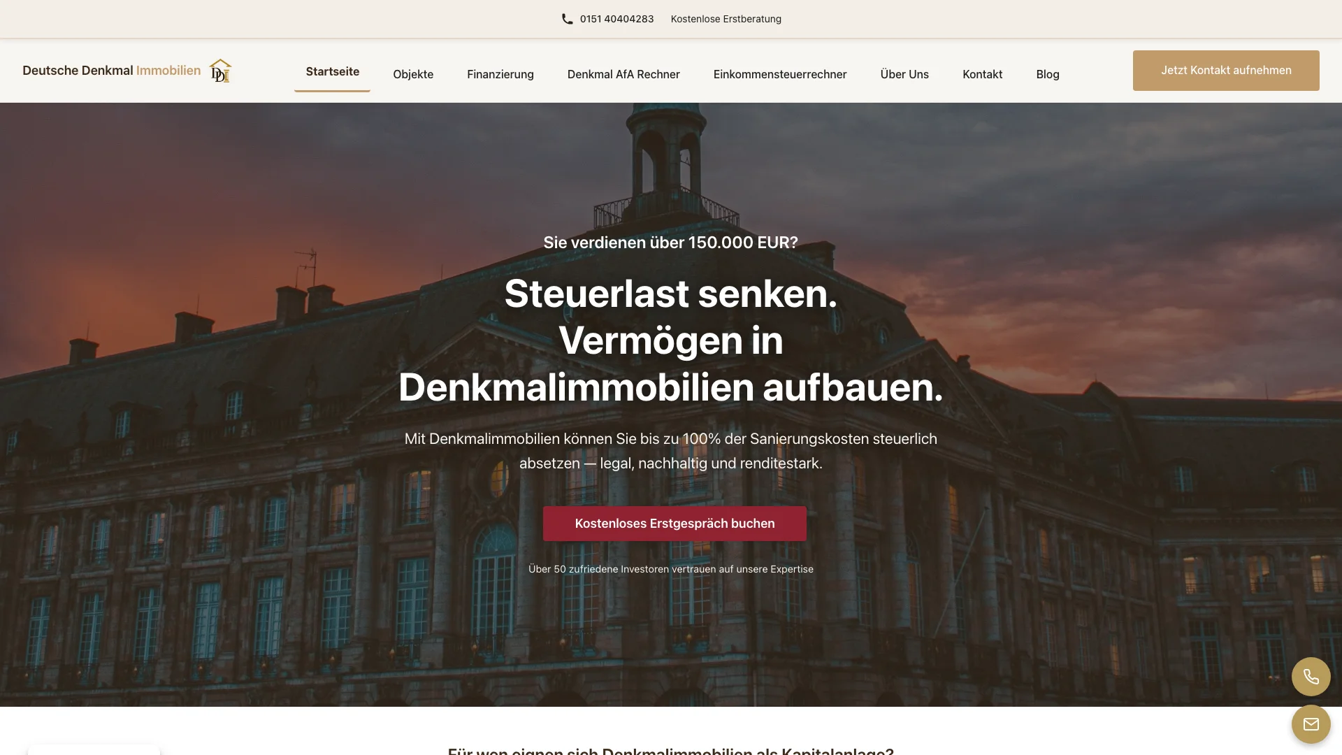 Deutsche Denkmalimmobilien — Desktop Ansicht