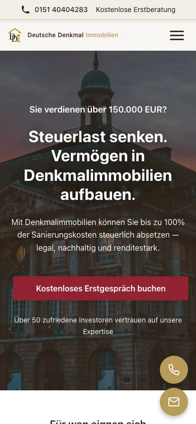 Deutsche Denkmalimmobilien — Mobile Ansicht