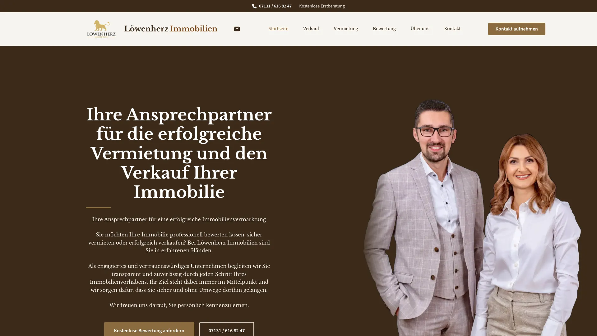 Löwenherz Immobilien — Desktop Ansicht