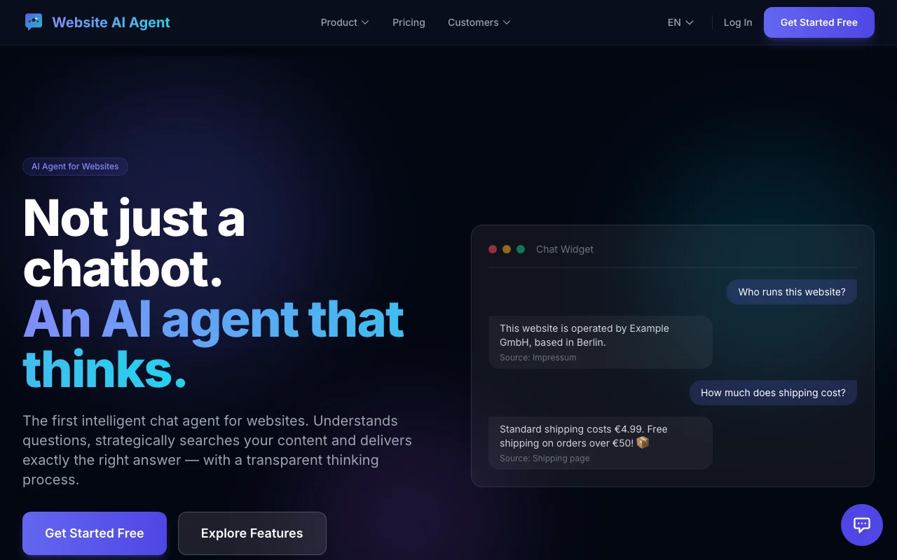 Website AI Agent — KI-Chatbot mit Agentic Search für Ihre Website